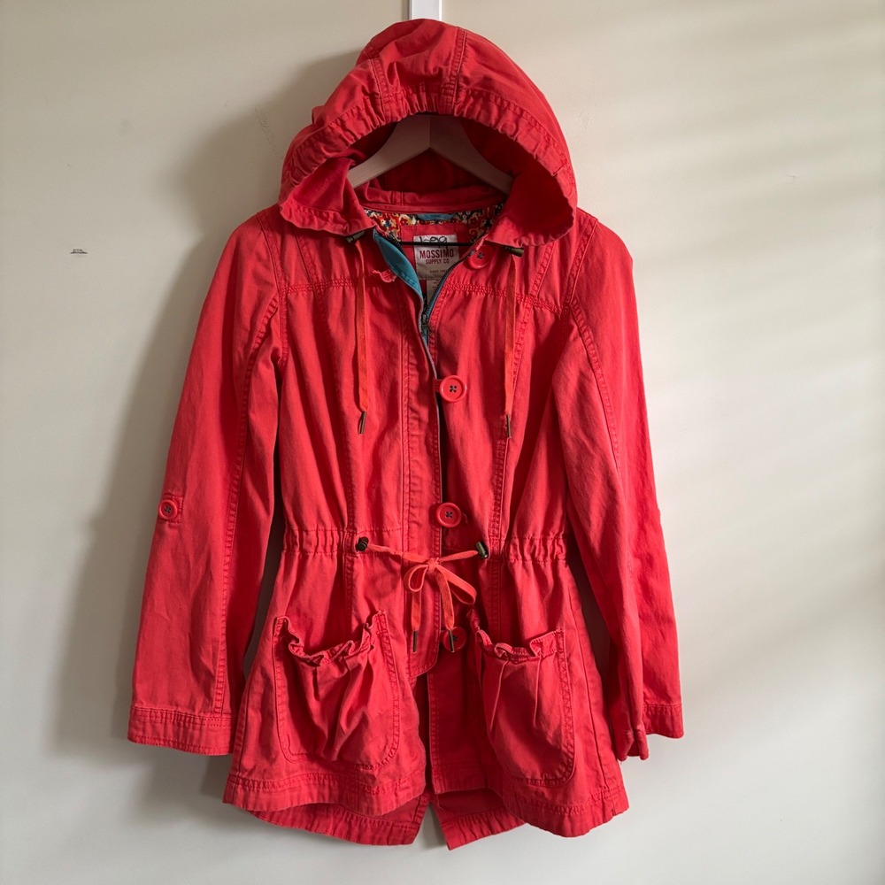 Mossimo Supply Co Coral Pink Utility Jacket Hooded Cotton Parka Medallion M